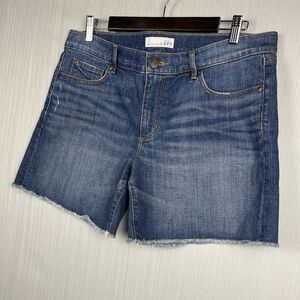 LOFT Cutoff Jean Shorts Women Mid-Rise Raw Hem Blue Denim Stretch Size 10